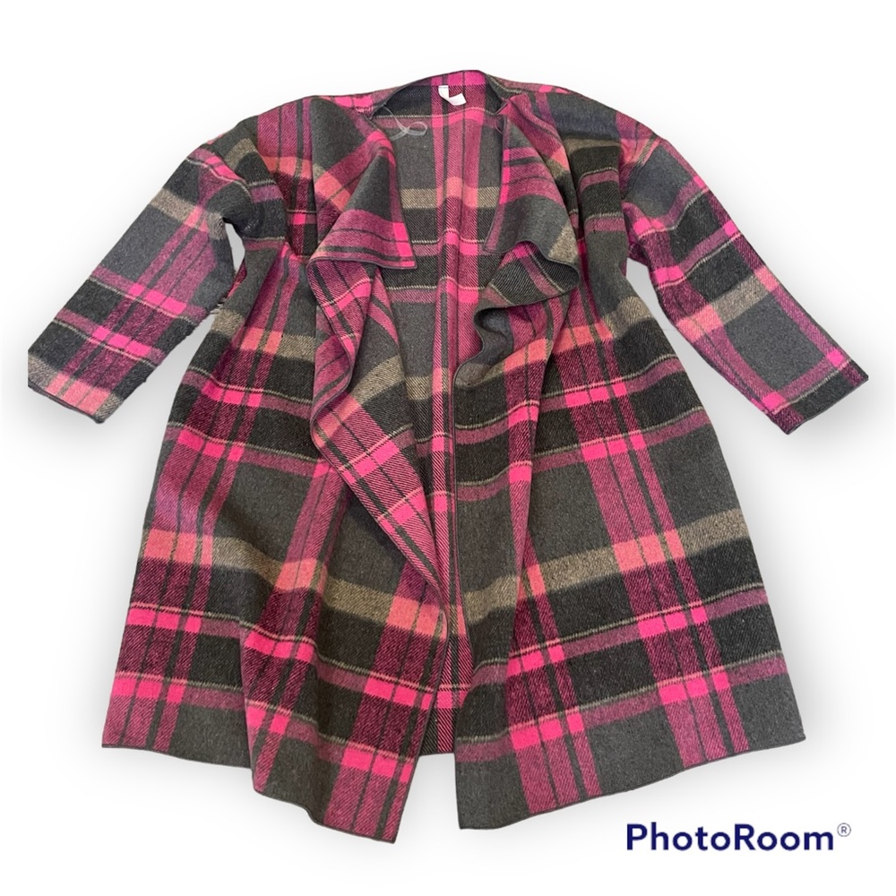Boutique Women's Plaid Wrap Coat, Pink, Gray, Camel, Size Small NWOT 🎉Host Pick